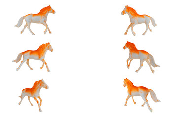 The confrontation of horses doll toy collection with fighting isolated on white background