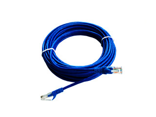 blue LAN cable for To use the Internet by Connect the modem to the computer isolated on white background