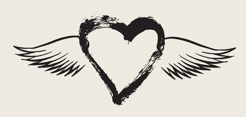 Heart with angel wings hand drawn vector illustration