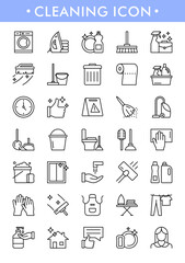 Disinfection line icons. Vector icon set of cleaning service, housekeeping service, disinfection, personal hygiene and laundry. Service concept for website, pictograms, coronavirus protection banner.