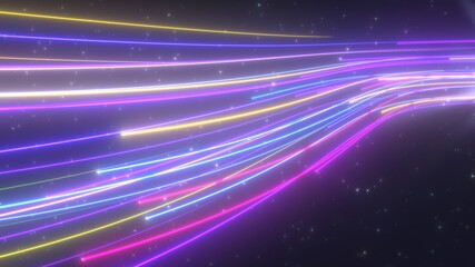 Abstract Rainbow Light Trail Curve Streams Flow and Glowing Stars - Abstract Background Texture