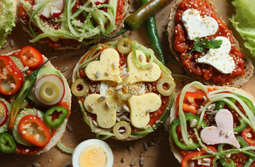 A variety of sandwiches and burgers, close up