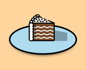 Colorful sweet piece of cake with cream and chocolate, illustration with shadow. Eps 10 vector