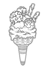 Vector illustration ice cream with decor in doodle style