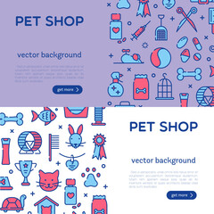 Set of banner template for pet shop, veterinary clinic, pet store, zoo, shelter. Card, flyer, poster for advertisement. Flat style design, vector illustration.