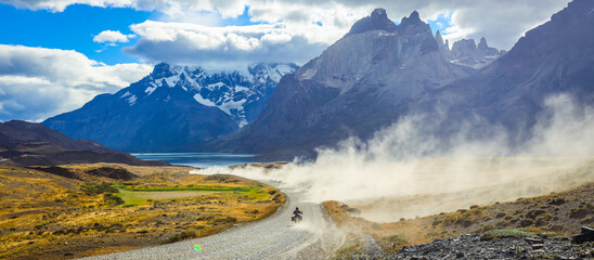 Long Beautiful Road to the Mountains in the Torres Del Paine National Park, Chile 
