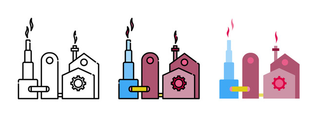 Industrial building factory icon set isolated on white background for web design