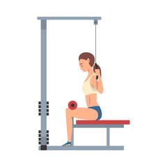 Sportive Woman Training with Gym Machine Vector Illustration
