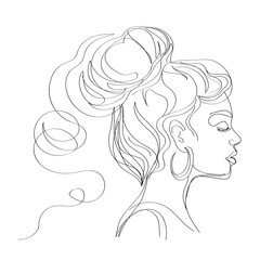 Portrait of a girl in profile in a trendy style with one line on a white background. Mental health therapy