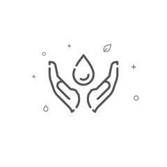 Save water hands simple vector line icon. Environment protection sign. Light background. Editable stroke