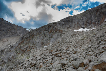 Wonderful mountain landscape with stone rocks, peaks).