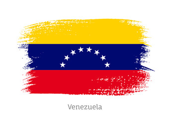 Venezuela republic official flag in shape of paintbrush stroke. Venezuelan national identity symbol for patriotic design. Grunge brush blot vector illustration. Venezuela country nationality sign.