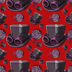 steampunk male cylinder seamless pattern