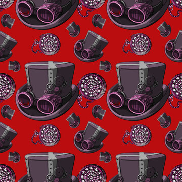 steampunk male cylinder seamless pattern