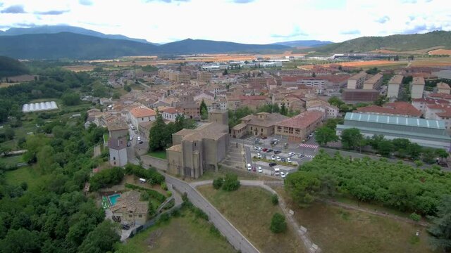 Aoiz, village of Navarra near of Pamplona.Spain. Drone Footage