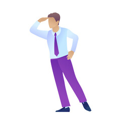 Handsome businessman looks into the distance,isolated on white background. Successful male character in suit. Employee or leader posing. Office worker in trendy style. Flat vector illustration