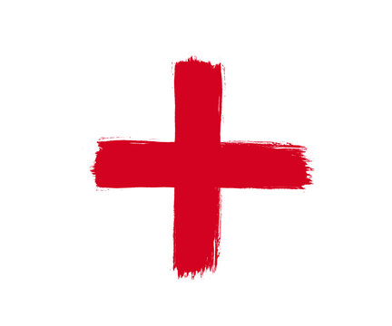 Brush stroke red cross vector. Vector red cross. Cross icon. 