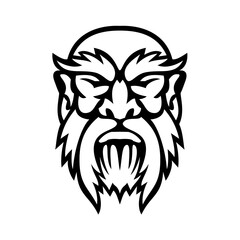 Head of Cronus Greek God Front View Mascot Black and White