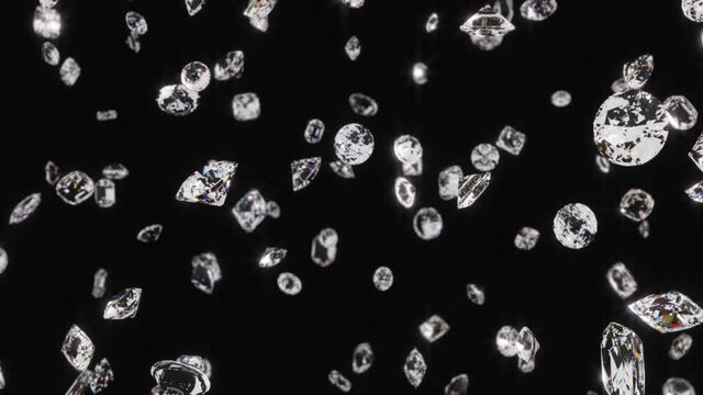Beautiful Shiny Sparkling Diamond Gems Falling in Slow Motion - 4K Seamless Loop Motion Background Animation