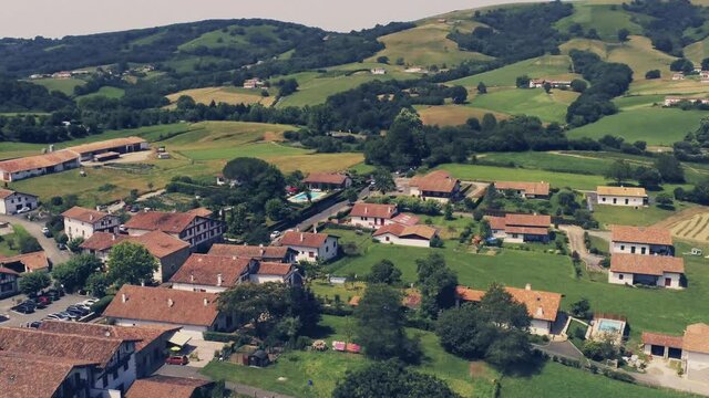 Ainhoa. beautiful village in the south of France near of Spain. Drone Footage