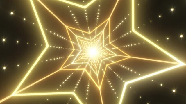 Beautiful Star Neon Tunnel and Endless Glow Lights Shining Bright - 4K Seamless Loop Motion Background Animation