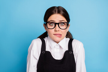 Close-up portrait of her she nice attractive lovely pretty brainy unsure scared brunette schoolgirl...