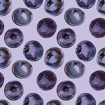Seamless watercolor pattern with blueberries