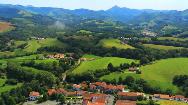 Ainhoa. beautiful village in the south of France near of Spain. Drone Footage