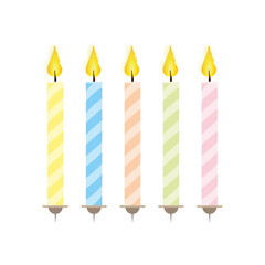 Set of festive candles in a flat style. Candles for cake isolated on white background. vector.