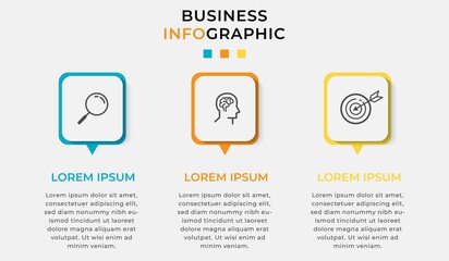 Business Infographic design template Vector with icons and 3 three options or steps. Can be used for process diagram, presentations, workflow layout, banner, flow chart, info graph