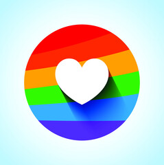 Concept vector - glossy, stylish social media love symbol. Vector icon of rainbow heart, lgbt community sign. symbol of homosexual love, Shadow icon. EPS