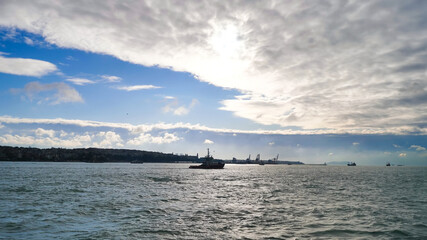 View of Bosphorus Strait in Istanbul, Turkey. Bosphorus strait separates the European part from the Asian part of Istanbul.