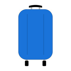 Travel suitcase on wheels isolated on white. Blue plastic modern travel suitcase. Handle for transportation. Vector EPS10.