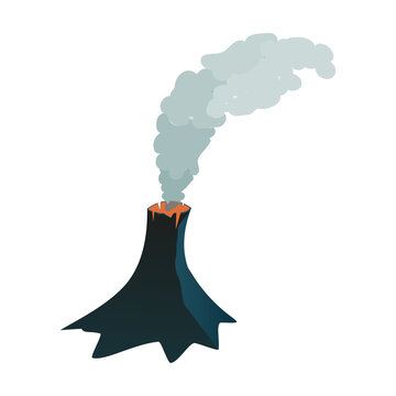 recommend clip art: Little cartoon volcano with smoke isolated on white. Dark mountain with an orange vent. Gray smoke. Vector EPS10.
