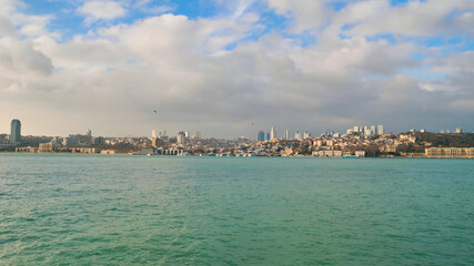 Fototapeta na wymiar View of Bosphorus Strait in Istanbul, Turkey. Bosphorus strait separates the European part from the Asian part of Istanbul.