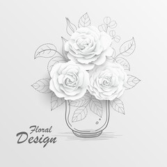 Paper flower. White roses cut from paper. Vector illustration.