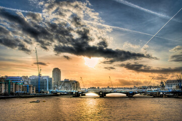 sunset over the river thames