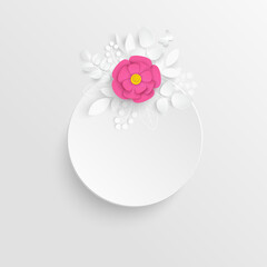 White rose. Round frame with abstract cut flowers. Vector illustration.