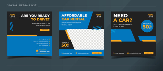 Affordable car rental banner for social media post template