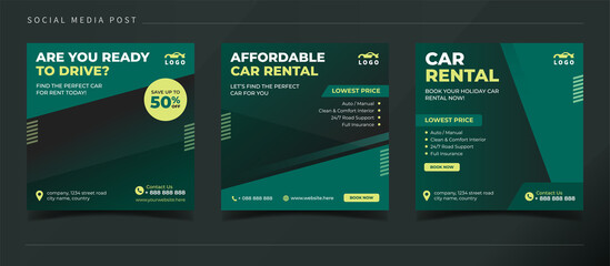 Affordable car rental banner for social media post template