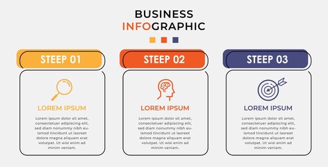 Business Infographic design template Vector with icons and 3 three options or steps. Can be used for process diagram, presentations, workflow layout, banner, flow chart, info graph