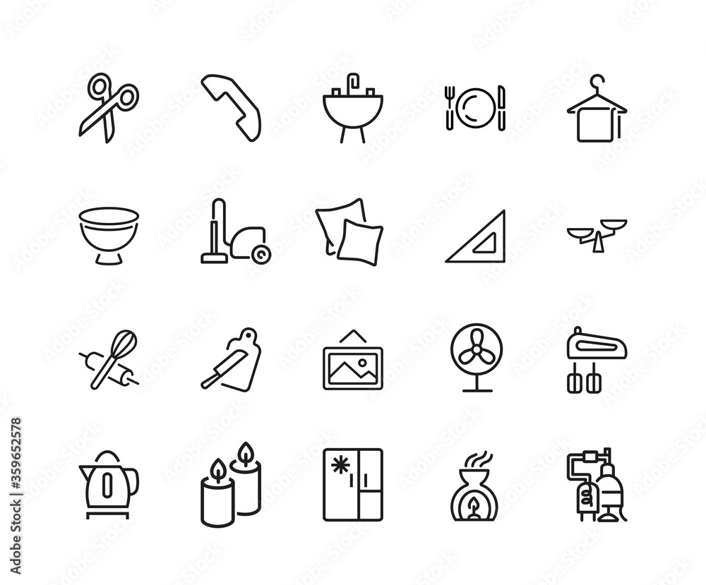 Canvas Prints House keeping icons. Set of twenty line icons. Utensils, domestic appliance, housecleaning. Housekeeping concept. illustration can be used for topics like household, cooking, kitchen.