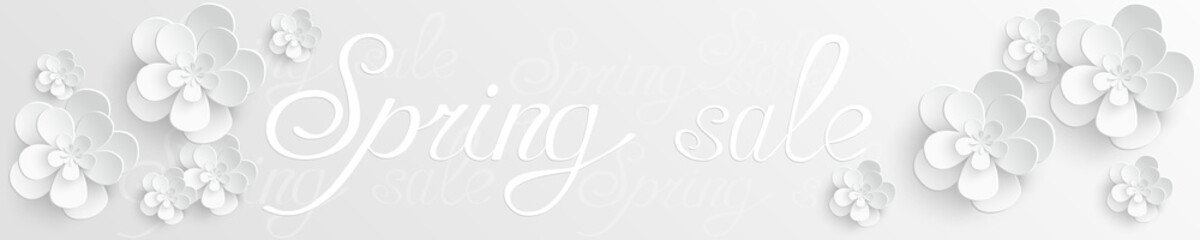 Paper flower. White roses cut from paper. Vector illustration.