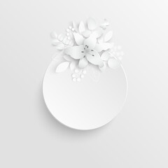 Paper flower. White lilies cut from paper. Vector illustration.