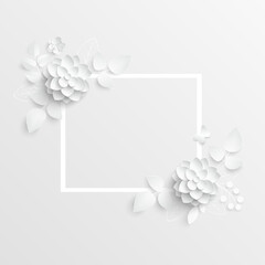 White rose. Square frame with abstract cut flowers. Vector illustration.