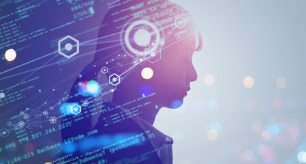 ai, artificial intelligence, network, brain, science, learning, deep learning, woman, profile,...