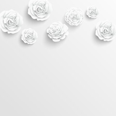 Paper flower. White roses cut from paper. Vector illustration.