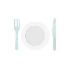 Fork and knife flat, fork knife and plate icon, vector illustration isolated on white background