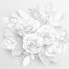 Paper flower. White roses cut from paper. Vector illustration.