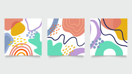 Abstract background vector with natural and floral line arts. Creative pattern with hand drawn shapes. Design background for social media post, cover, print and wallpaper